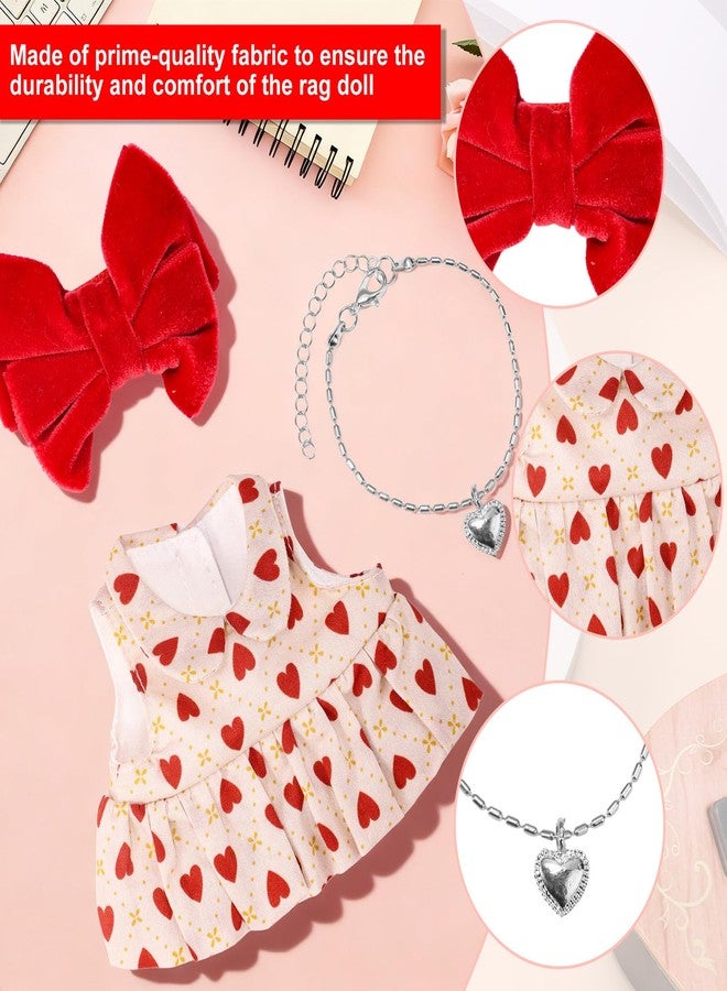 Sinbana 3pcs 17cm Doll Dress Set, Cute Style Sleeveless Dress with Red Velvet Rosette Clips and Silver Heart Shape Necklace Retro Style Outfits and Accessories for Collectors(No Doll Included) - Image 4